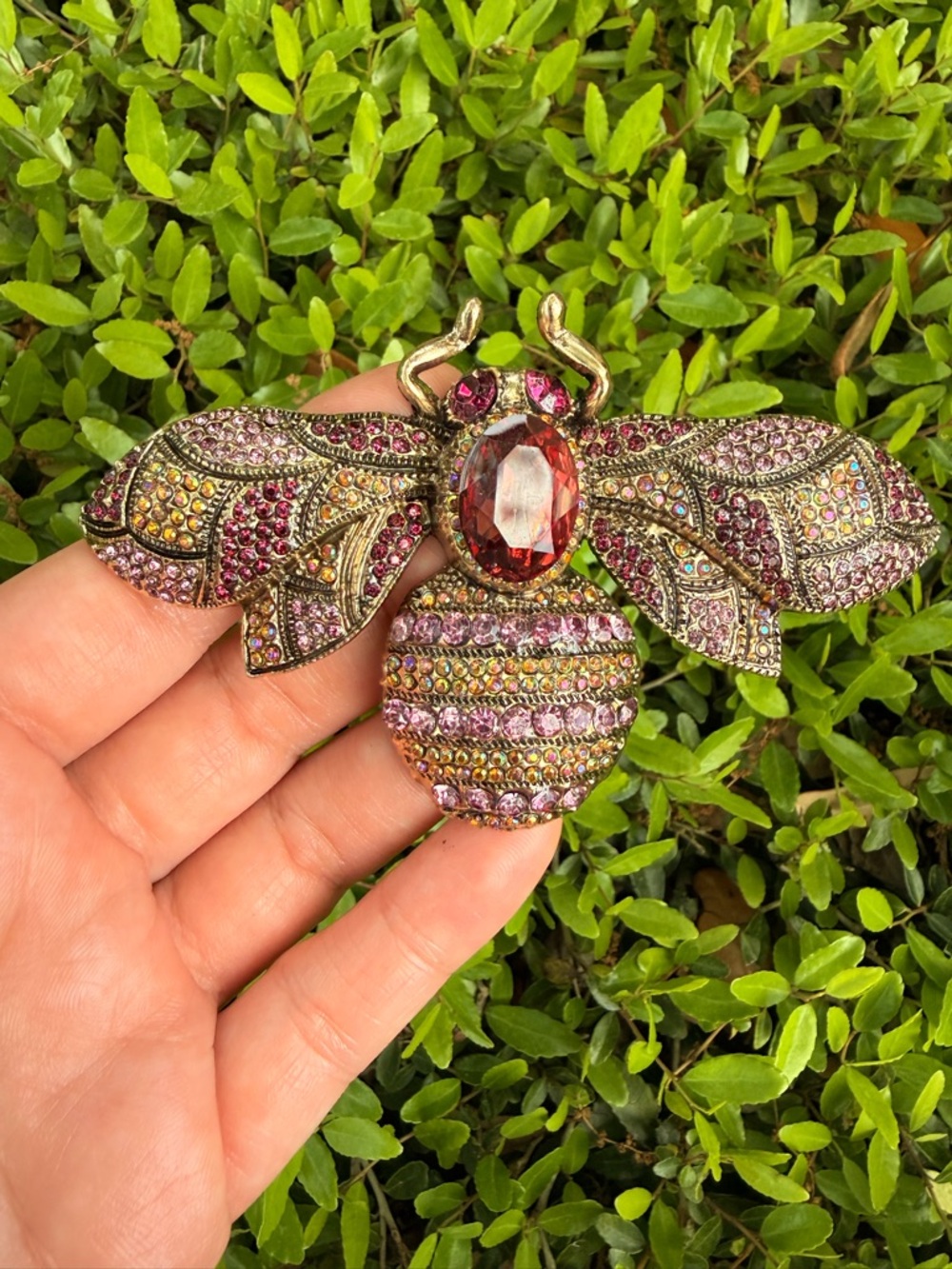 Rhinestone Bee Brooch in Pink and Gold